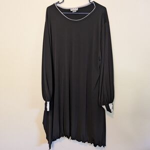 Vintage 2X Black Tunic Dress Lettuce Hem Artsy Goth Halloween Dark Cottagecore